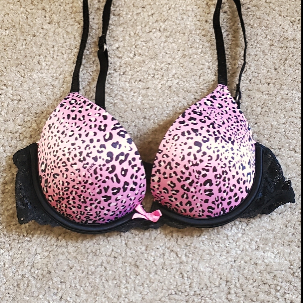 VS Pink Cheetah Print Push-Up Bra, 32B